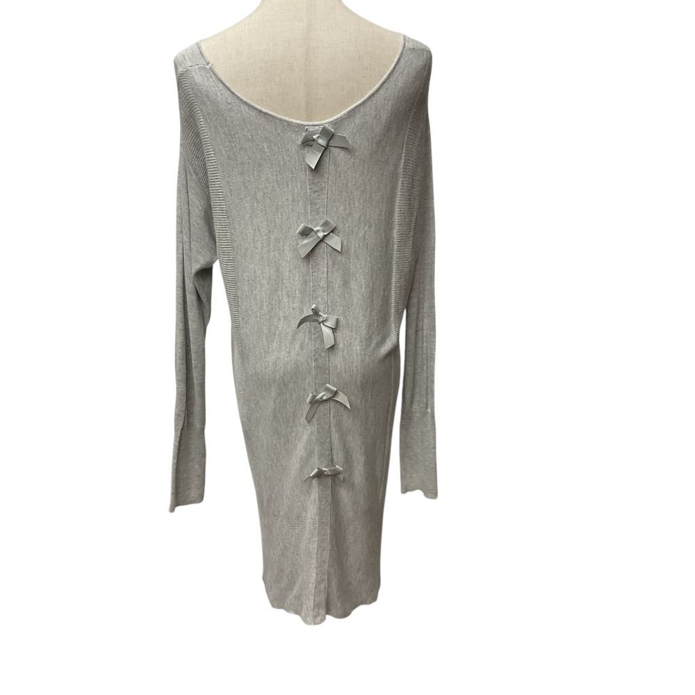 Elle Tunic Sweater Dress Size XL Light Gray Knit with Bow‎ Detail Long Sleeve